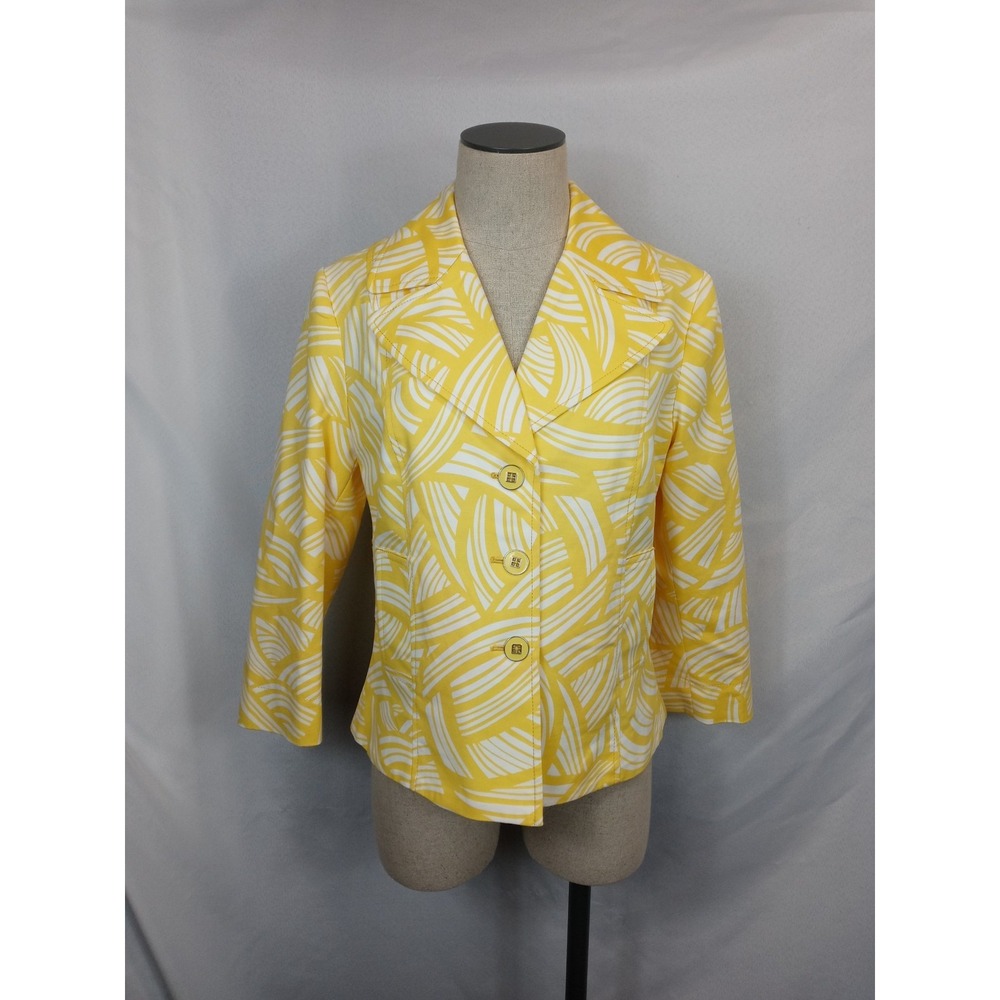 Rafaella Jacket‎ Size M – Yellow White Abstract Print Button Front Long Sleeve